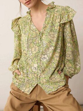 Bohera Morgan Mia Ruffled Top In Green
